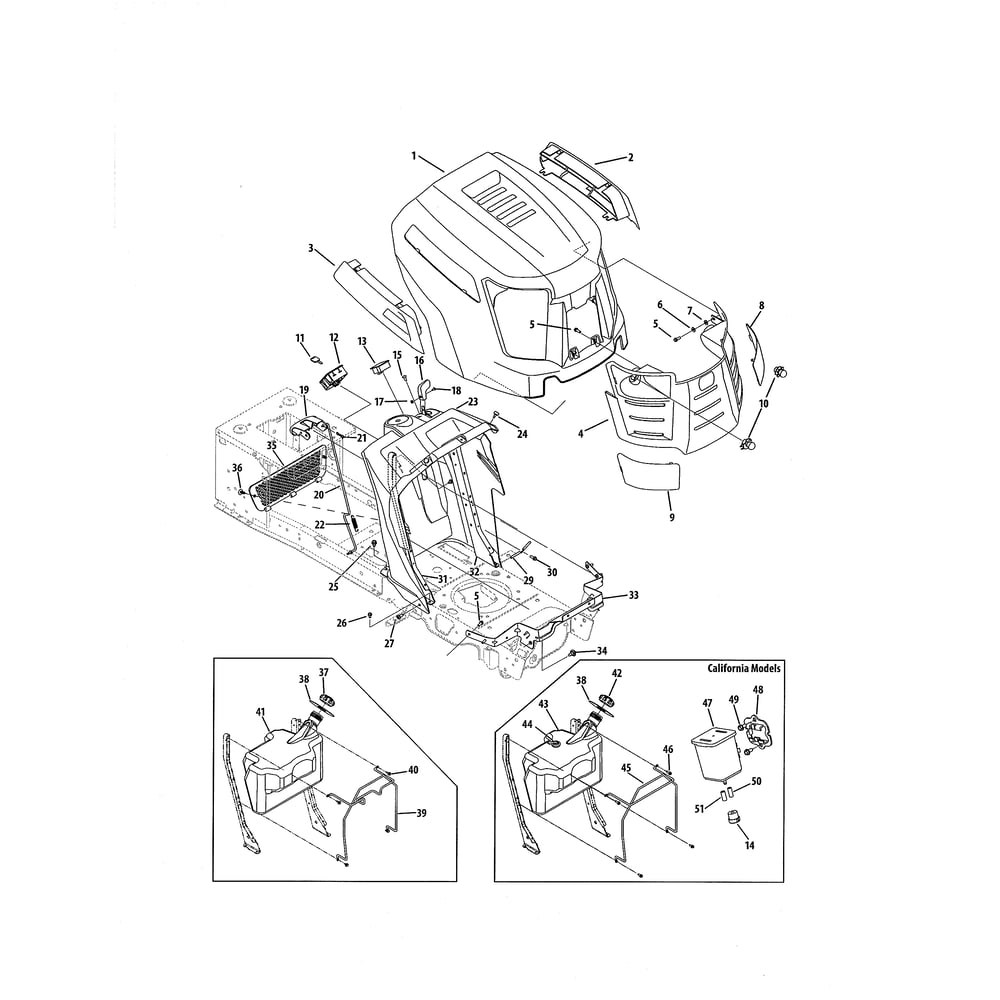 Hood/Dash Diagram and Parts List for 13RX90AR256  Cub Cadet Lawn Tractor